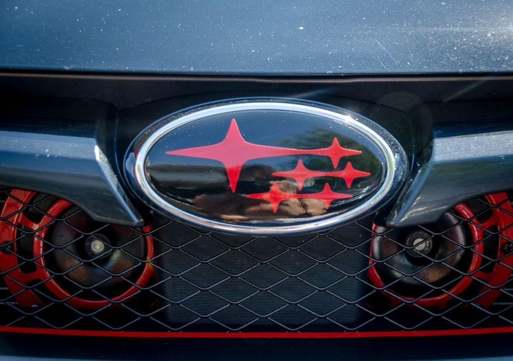 Red Subaru Logo - 2014 HATCH Subaru WRX STI Precut Vinyl Emblem Overlays Wrap