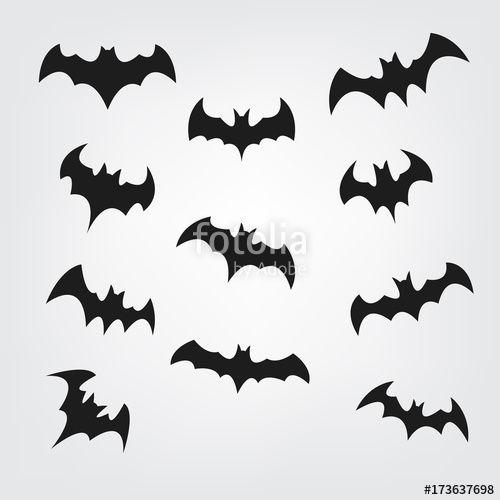 Flying Bat Logo - Flying bats set for Halloween. Bat Black silhouette. Printable Party
