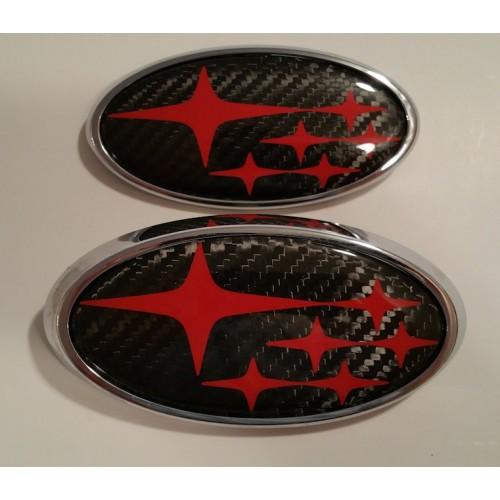 Red Subaru Logo - 2019 WRX or STI Carbon Fiber Front and Rear badge Set