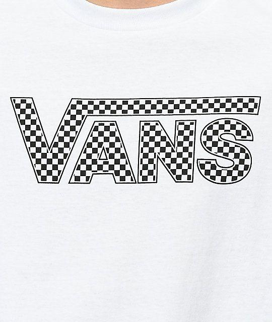 Checkerboard Vans Logo - Vans Checkerboard Drop V White Long Sleeve T-Shirt | Zumiez
