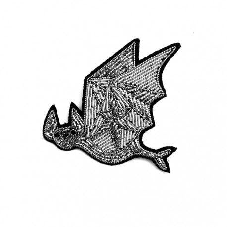 Flying Bat Logo - HAND EMBROIDERED FLYING BAT BROOCH