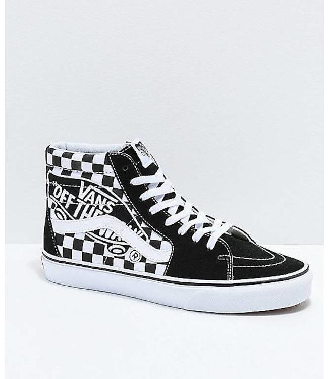 Checkerboard Vans Logo - Vans Sk8 Hi Checkerboard Vans Patch Black and White Skate Shoes