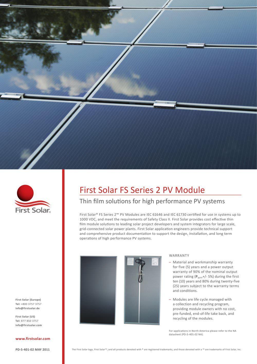 First Solar Logo - First Solar FS Series 2 PV Module Solar Catalogs
