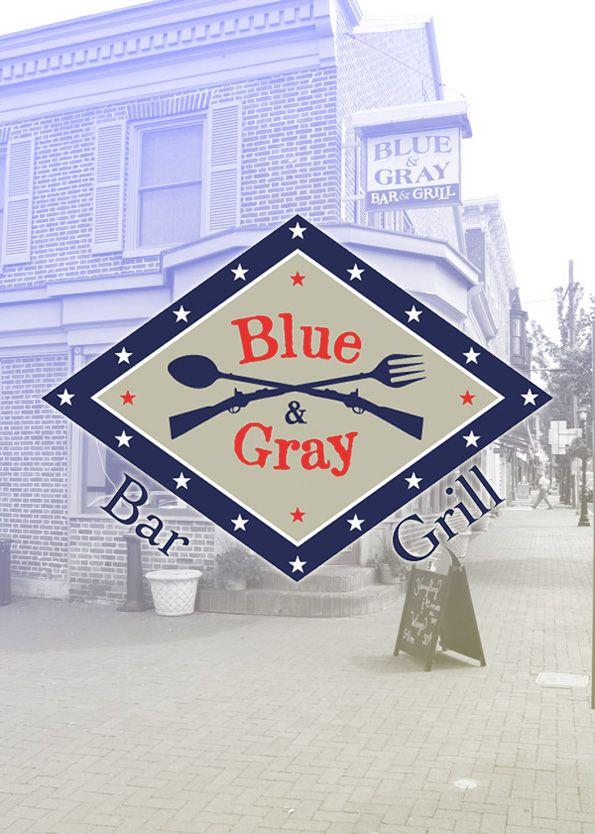 Gray Bar Logo - Blue & Gray Bar and Grill Logo