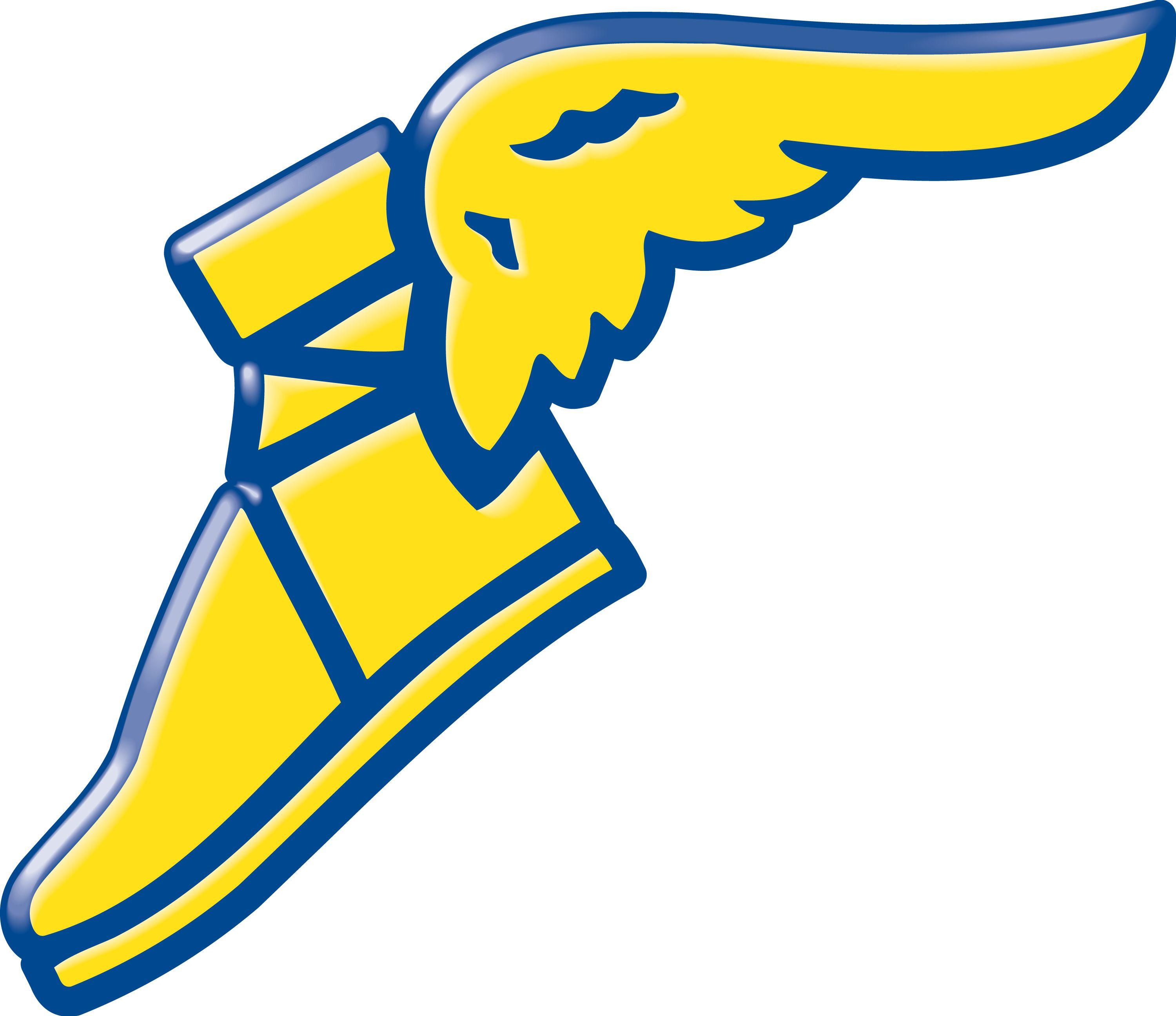 Blue and Yellow Shoe Logo - Flying shoe Logos