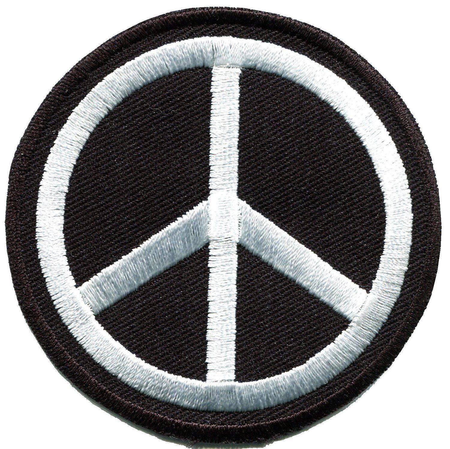 Hippie Flower Logo - Peace sign white on black hippie retro boho flower power