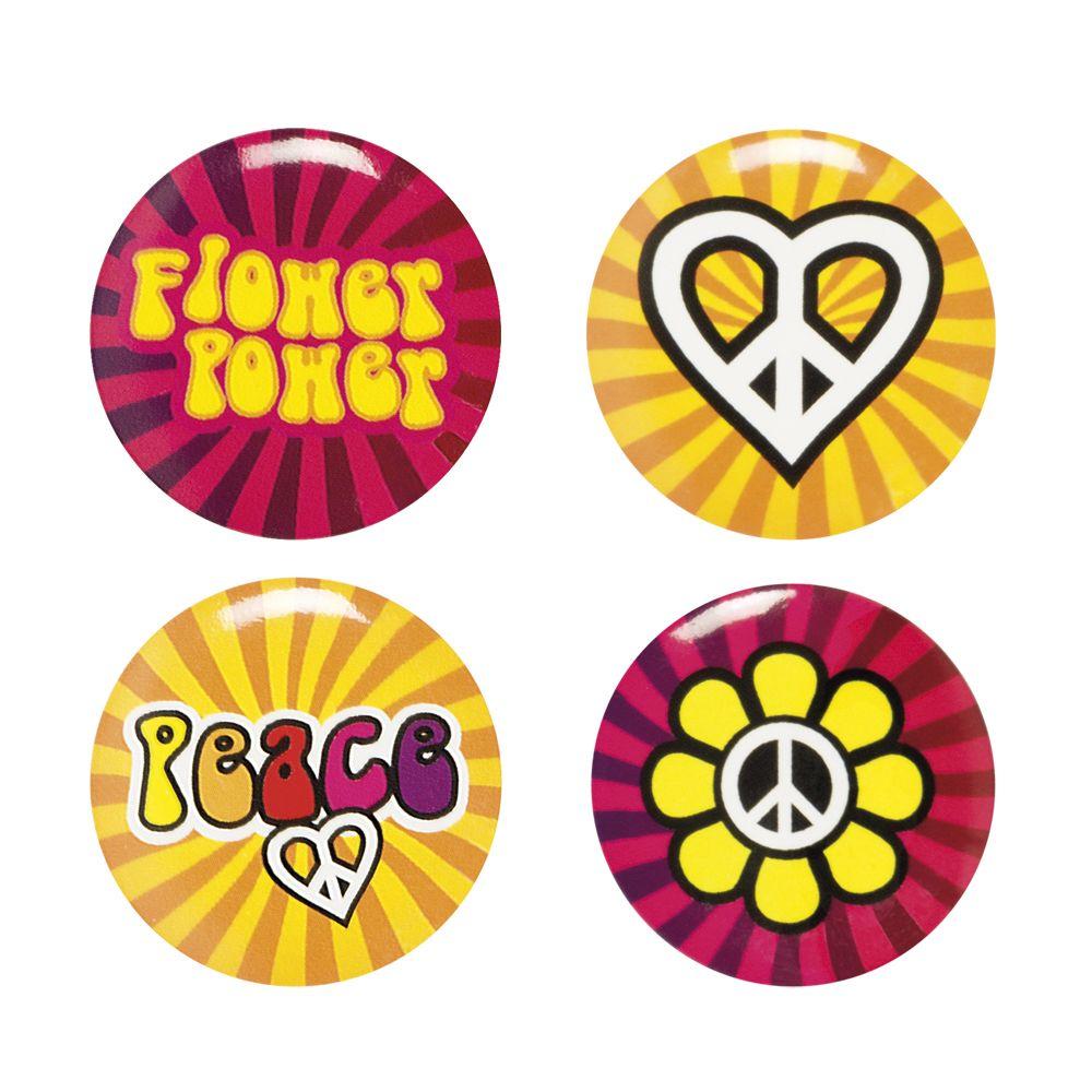 Hippie Flower Logo - 4 Hippie Flower Power Badges: Accessories,and fancy dress costumes ...