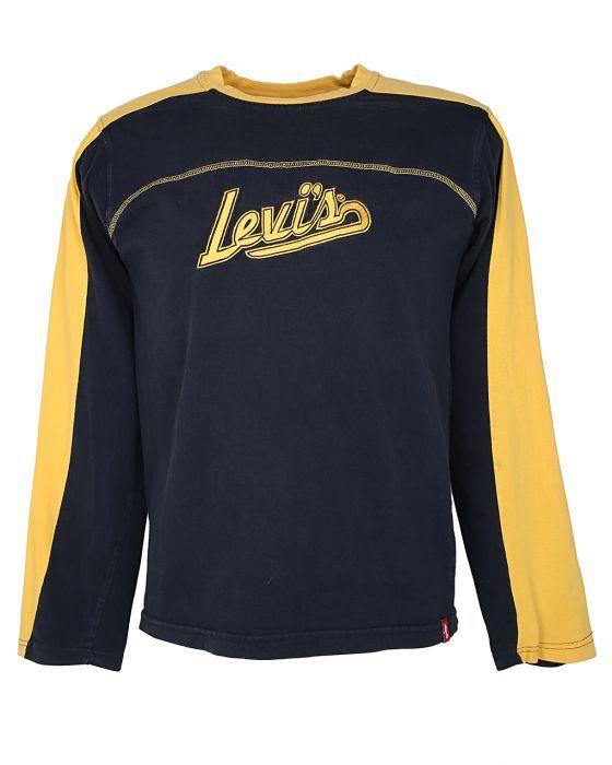 Navy Blue and Yellow Logo - Levi's Navy & Yellow Embroidered Logo Long Sleeve T Shirt Blue
