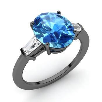 Ines Blue with Three Logo - Ines Engagement Ring with Oval Blue Topaz, VS Diamond | 3.48 carat ...