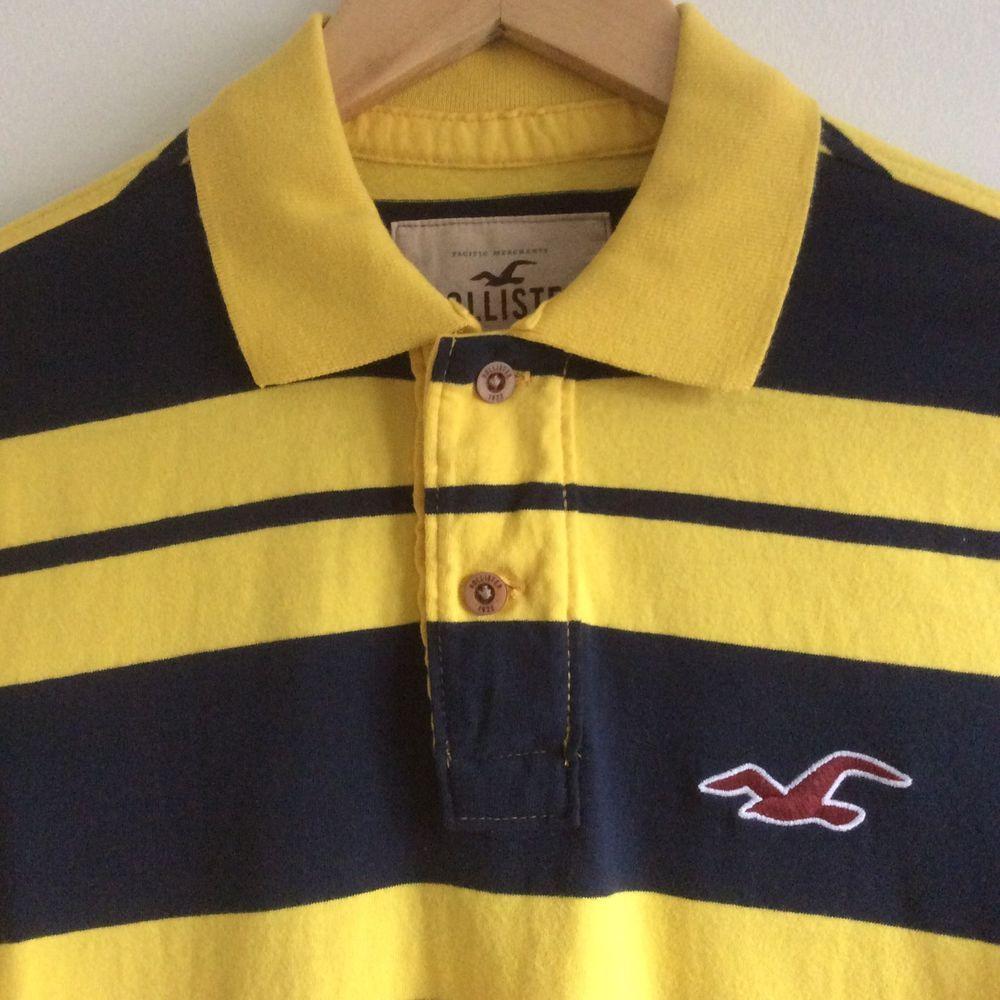 Navy Blue and Yellow Logo - HOLLISTER POLO, NAVY BLUE & YELLOW STRIPE, SHORT SLEEVE, SMALL