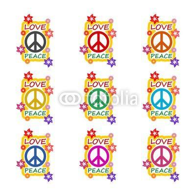 Hippie Style Logo - Love and peace hippie style design icon or logo, color set. Buy