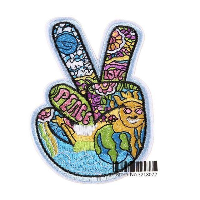 Hippie Style Logo - Punk Rock Logo Patchj V Sign Victory Hand Hippie Peace & Love Symbol