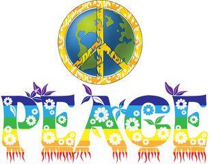 Hippie Style Logo - Word Peace colorful vector hippie style illustration in rainbow