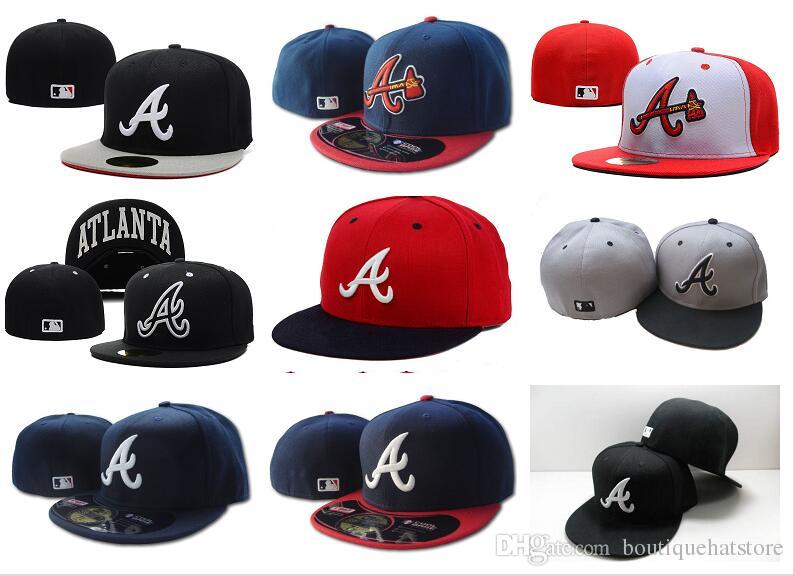 8 Letter Logo - Men'S Braves Fitted Hat Flat Brim Embroiered Team A Letter Logo Fans ...
