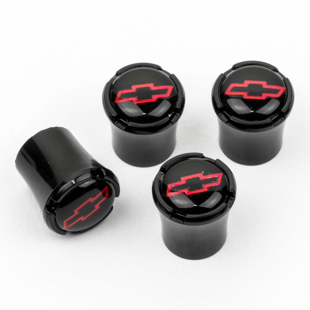Red Bowtie Logo - Chevrolet Red Outline BowTie Logo Black Tire Valve Caps