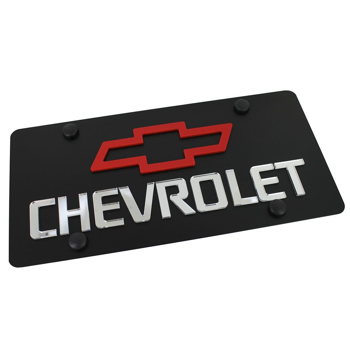 Red Bowtie Logo - Chevrolet Red Bowtie Logo + Name On Carbon Stainless Steel License