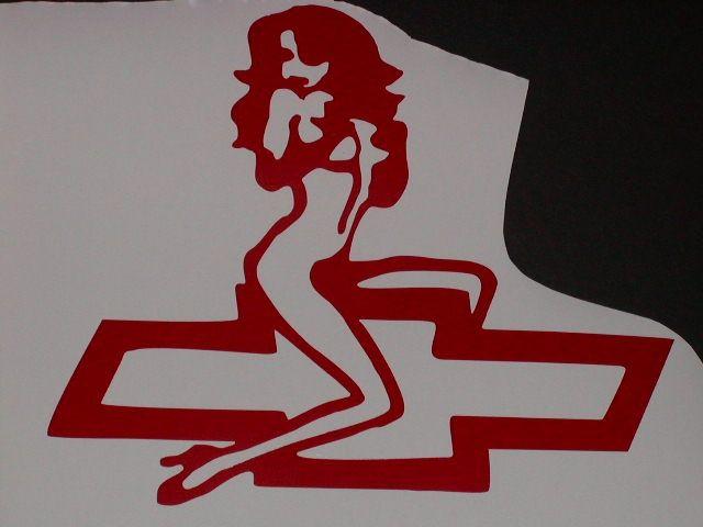 Red Bowtie Logo - girl rides Chevy Bowtie Logo Decal