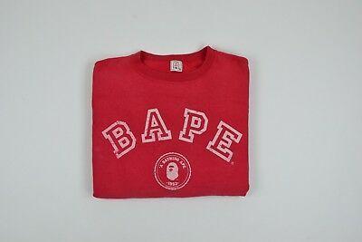 BAPE Red Lightning Logo - BAPE A BATHING APE college logo red crewneck sweatshirt men size m ...