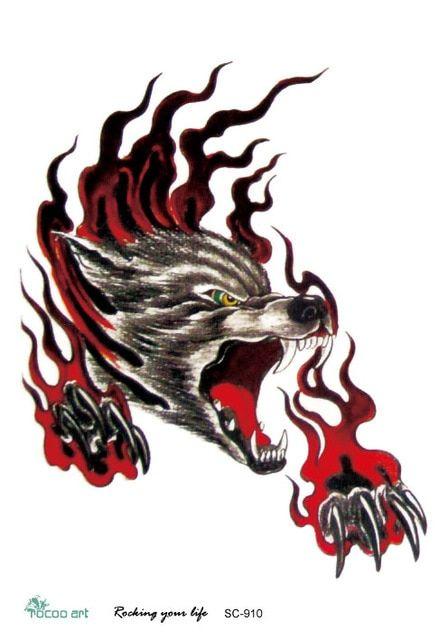 Howling Wolf Head Logo - SC2910 Large 3D Sketch Horrible Flame Howl Wolf Head Designs Cool