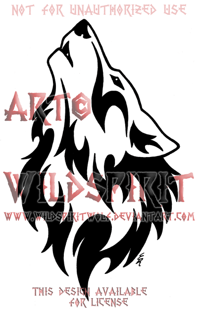 Howling Wolf Head Logo - Howling Wolf Head Tribal Design