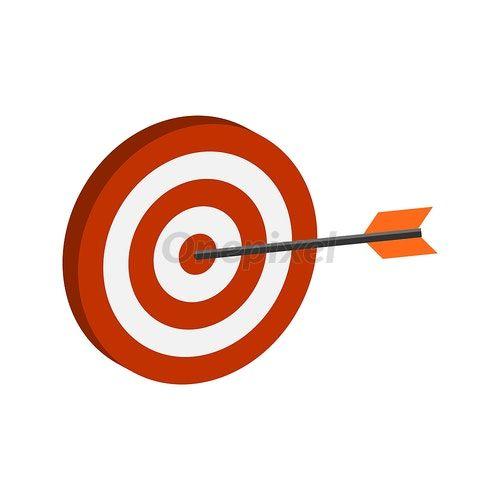 Target App Logo - Arrow hitting target symbol. Flat Isometric Icon or Logo. 3D