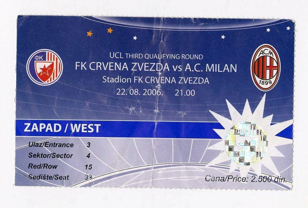 Row Red Star Logo - RED STAR BELGRADE - AC MILAN 2006 Champions League Q match ticket | eBay
