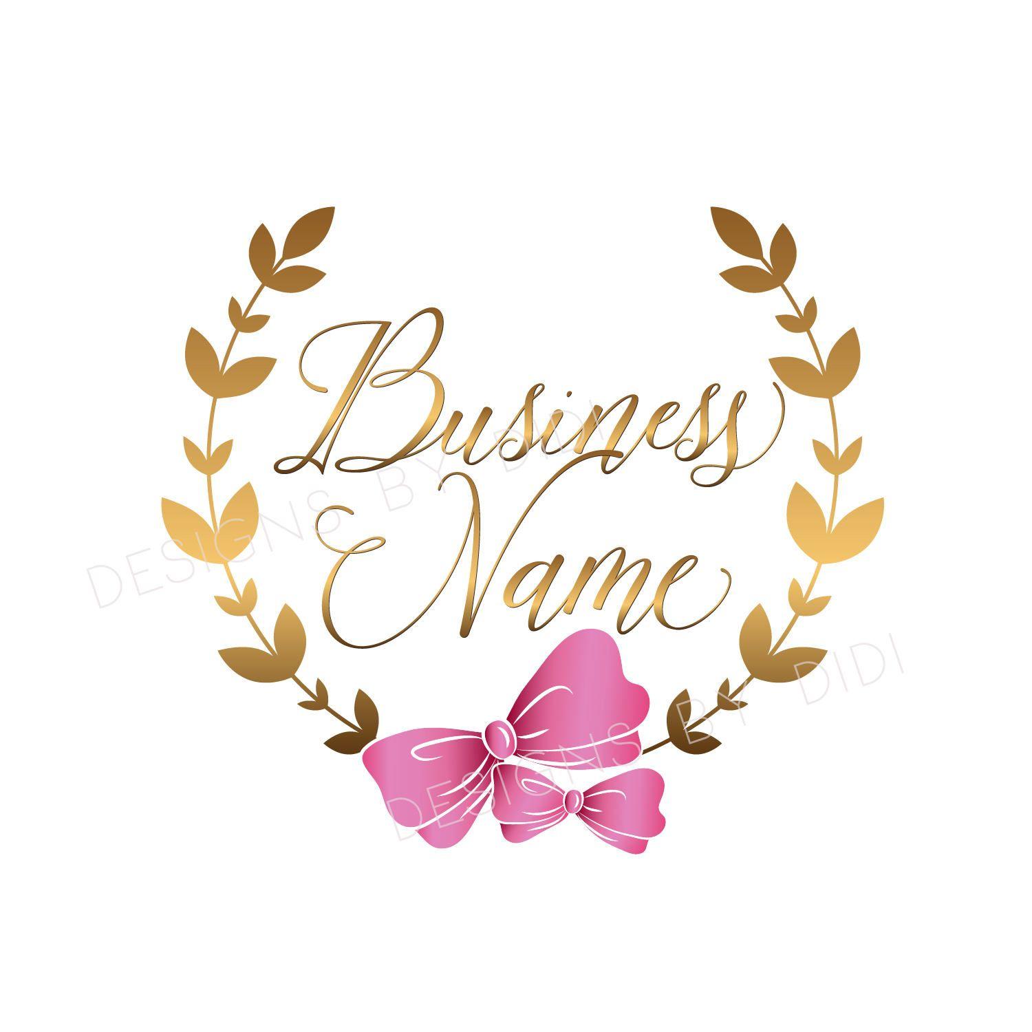 Butterfly Business Logo - Bow pink gold circle, gold pink logo design, sparkle bow gold