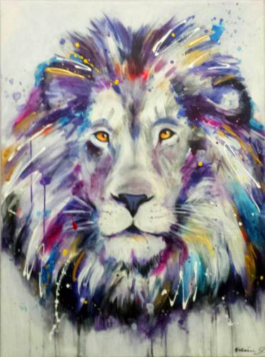 Multicolor Lion Logo - multicolored lion Painting by Valérie Gilbert