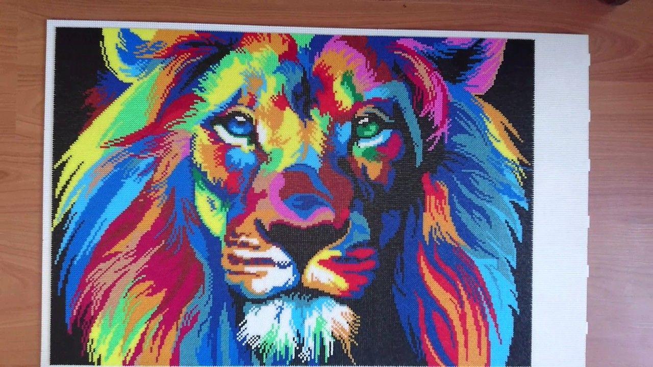 Multicolor Lion Logo - Perler bead multicolor lion head - YouTube