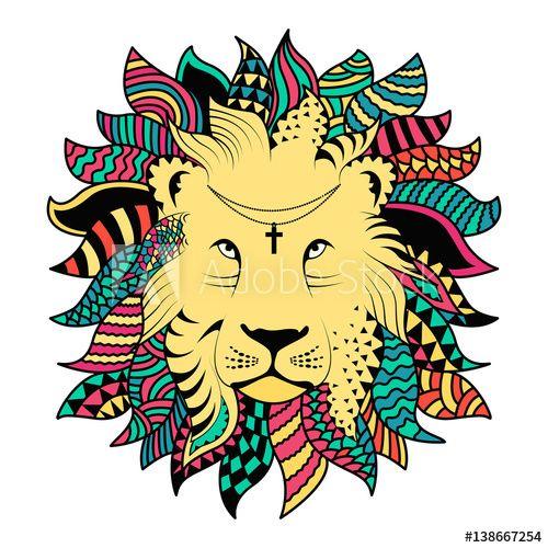 Multicolor Lion Logo - Line art hand drawing black lion isolated on white background ...