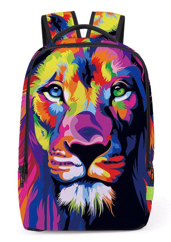 Multicolor Lion Logo - 3D Multicolor Lion Printed Backpack - Bellelily