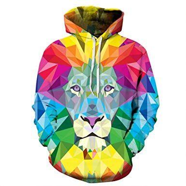 Multicolor Lion Logo - ZHOUBA Fashion Couple Hoodie Pullover Multicolor Lion Head Print