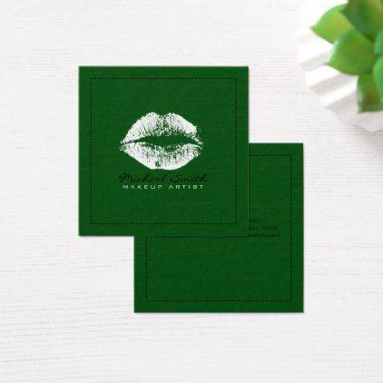 White and Green Square Logo - Makeup Artist Stylish White Lips Modern Green Square Business Card
