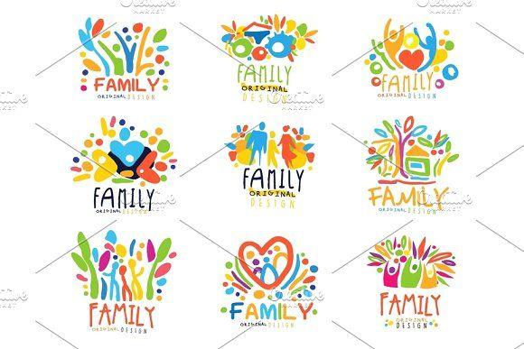 Family Colorful Logo - Colorful Family labels original design, set of logo graphic ...