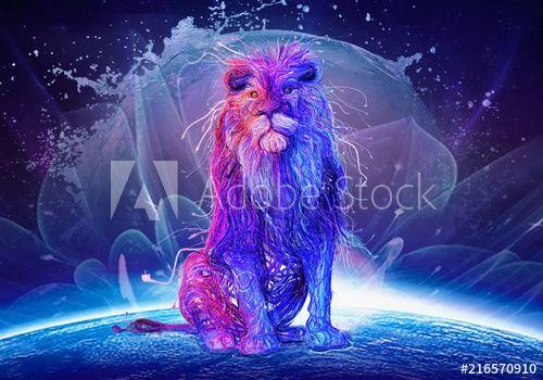 Multicolor Lion Logo - Abstract Multicolored Lion Sitting On Top Of A Colorful Globe - Buy ...