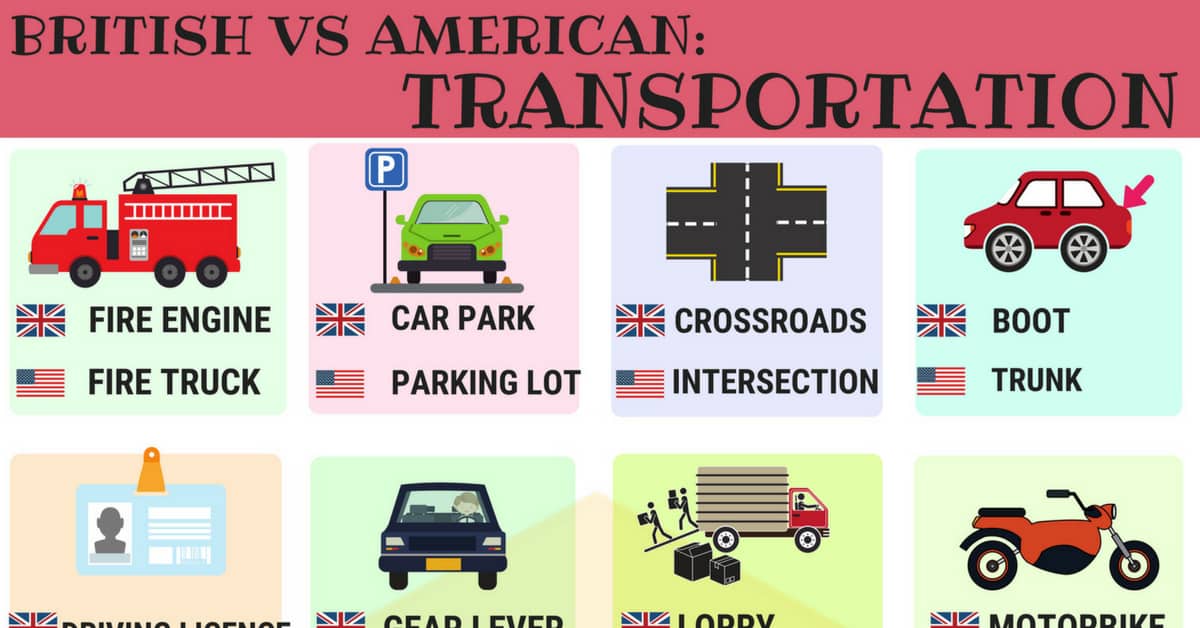 British American Transportation Logo - British vs American English: Transport Vocabulary - 7 E S L