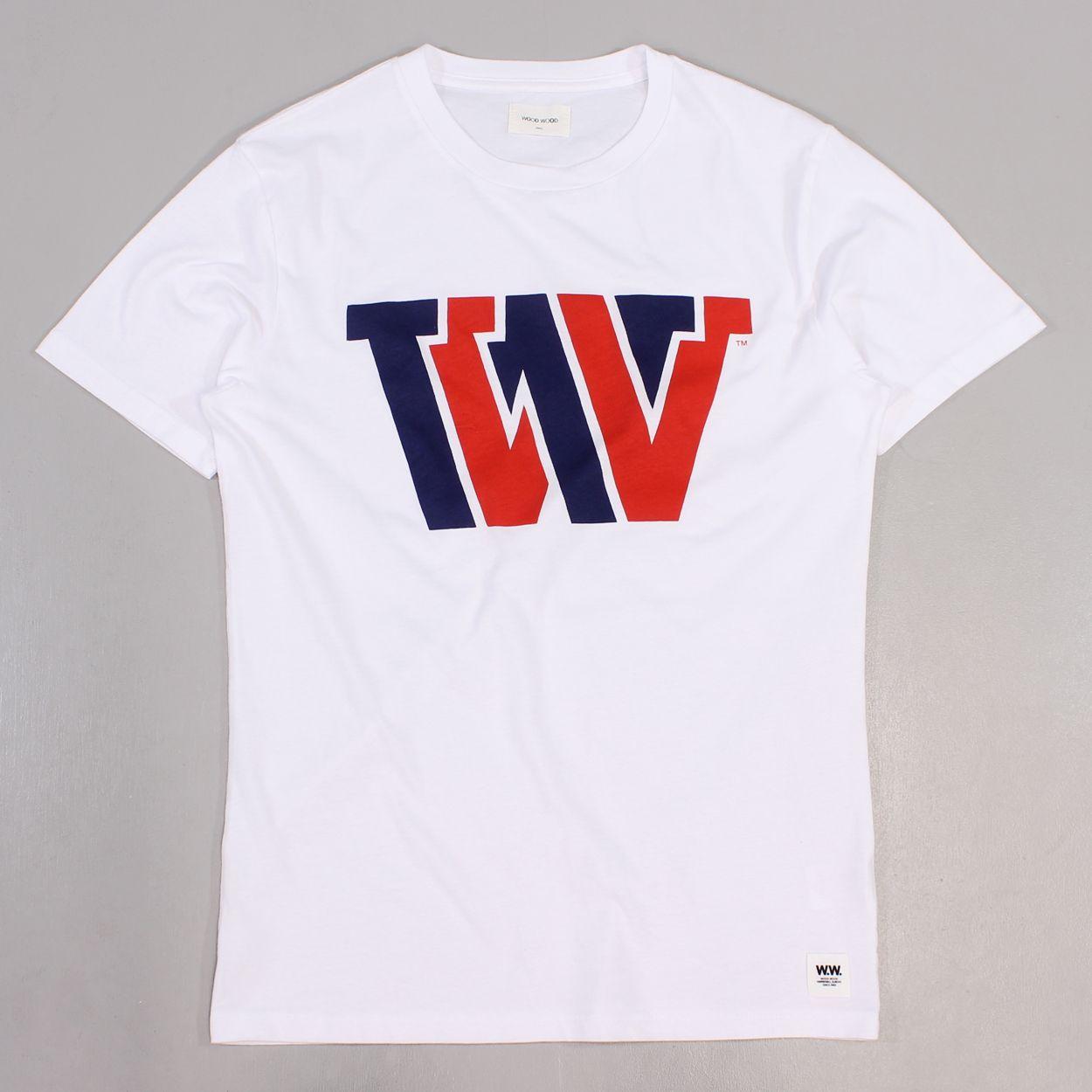 Short Red and Blue Logo - Wood Wood VVV Colour T Shirt White Red Blue