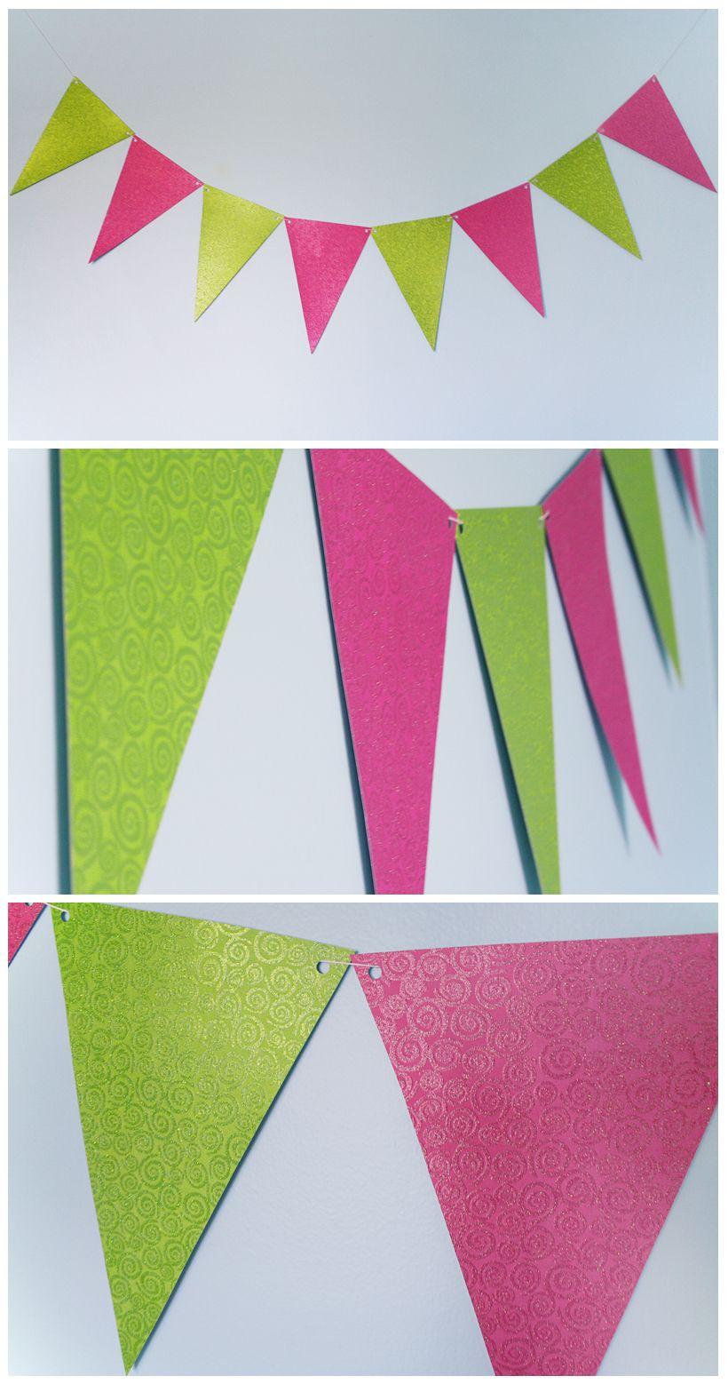Green Triangle Pennant Logo - Pink and green triangle pennant flag banner party decoration | party ...