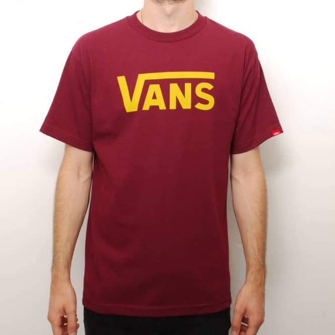 Gold Vans Logo - Vans Classic Skate T-Shirt - Burgundy/Gold - Skate T-Shirts from ...