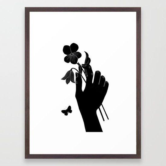 Hand Holding Flower Logo - Black Hand Holding Flowers Framed Art Print
