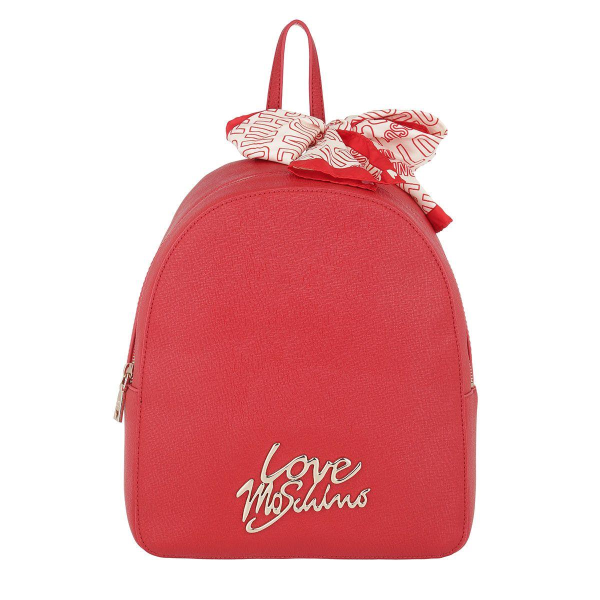 Red Smooth Logo - Love Moschino Smooth Saffiano Pu Logo Backpack Rosso in red