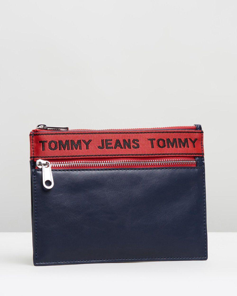 Red Smooth Logo - Tommy Jeans 's TJ Logo Tape Pouch Corp Mix Smooth faux leather Dark ...