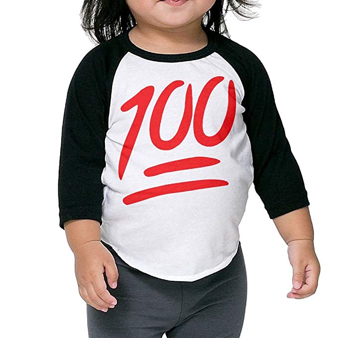 100 Emoji Logo - Wzfa 100 Emoji Red Logo Baby 3 4 Sleeve Raglan Baseball