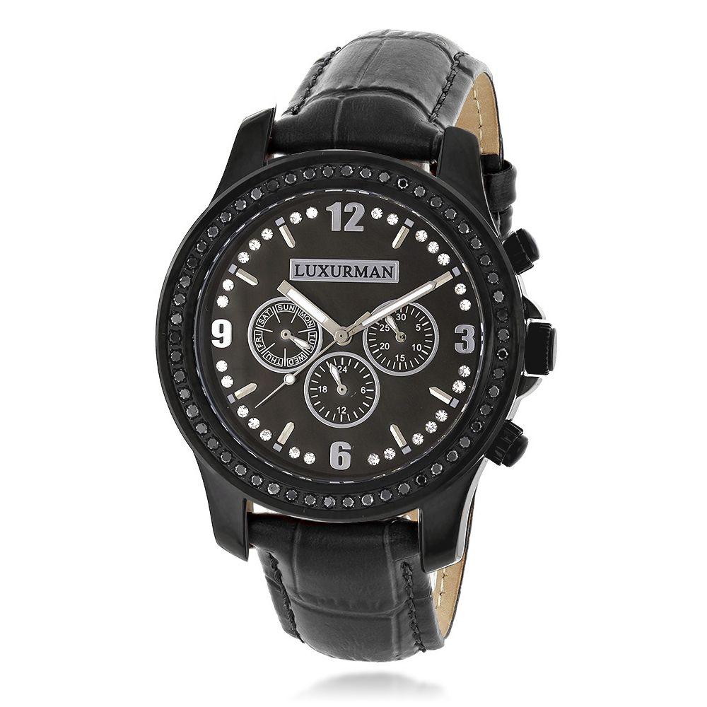 Black Diamond Watch Logo - Mens Black Diamond Watch by LUXURMAN Raptor 2.25ct MOP and Leather Band