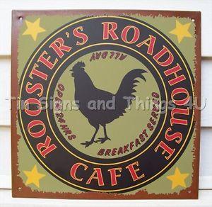 Rustic Chicken Logo - Rooster's Roadhouse Cafe ad TIN SIGN metal wall decor kitchen rustic ...