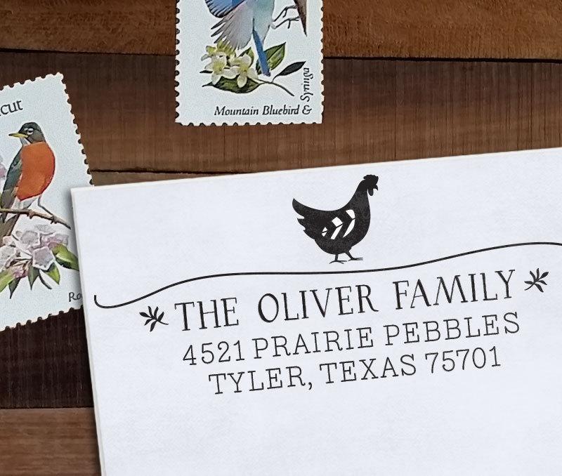 Rustic Chicken Logo - Custom Address Stamp, Personalized Address Stamp, Farm Address Stamp ...