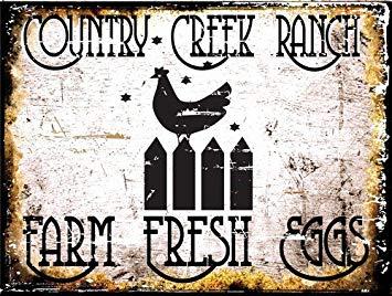 Rustic Chicken Logo - Country Creek Ranch Metal Sign, Farm Fresh Eggs, Rustic