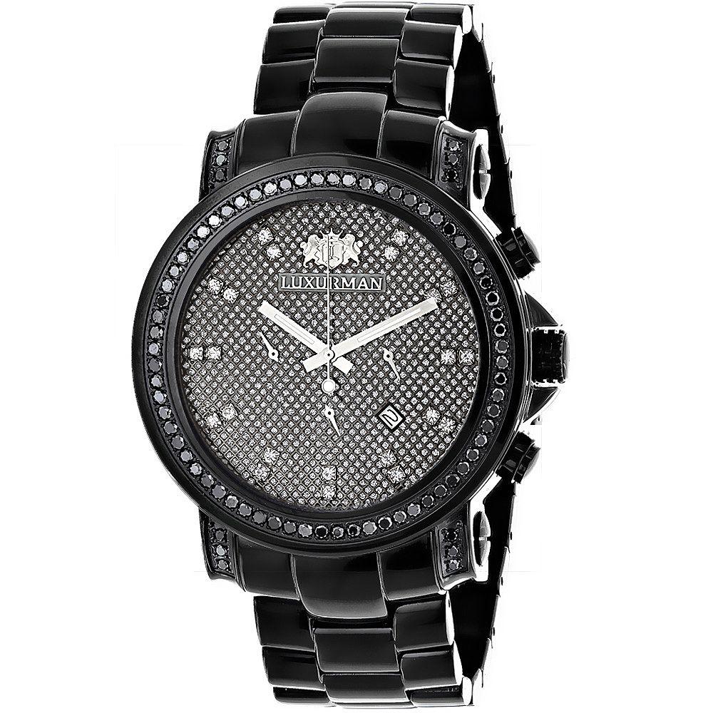 Black Diamond Watch Logo - Mens Black Diamond Watch 3ct LUXURMAN Oversized Watches