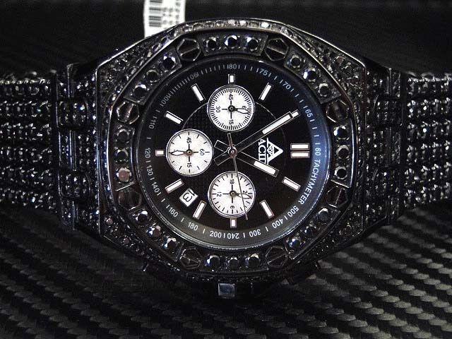 Black Diamond Watch Logo - ACID MENS GENTS WATCH BLACK COLOR DIAMOND 6 ROWS TENNIS CUSTOM BAND ...
