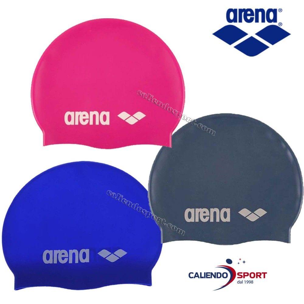 Swimming Pink Brand Logo - CAP ARENA JUNIOR 91670 CLASSIC SILICONE BLUE HOT PINK DENIM POOL